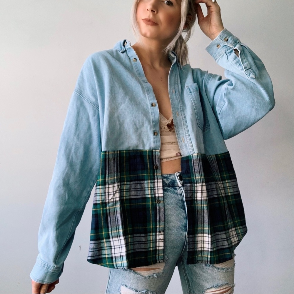 Vintage Blue and Green Plaid Button Down Shirt